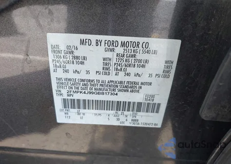 2016 Ford Edge Sel from USA, damaged, VIN 2FMPK4J99GBB17304